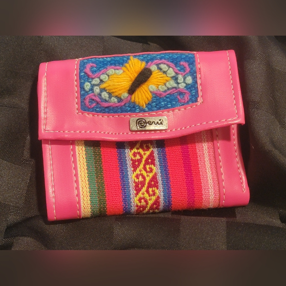 Peruvian Handmade Textile Small Pink Leather Wallet